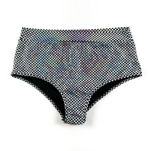 Festival metallic silver black checkered booty shorts dance rave Size XL